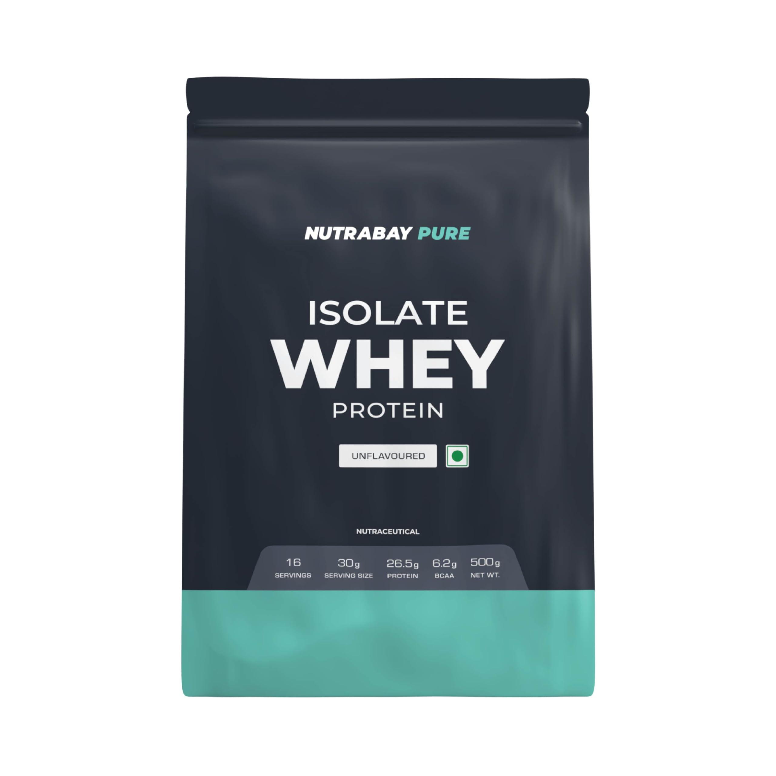 Nutrabay Nutrabay Pure Whey Protein Isolate Powder - 500g, Unflavored | 26.5g Protein, 6.2g BCAA | NABL Lab Tested | Muscle Growth & Recovery | 100% Raw Whey Isolate | For Men & Women