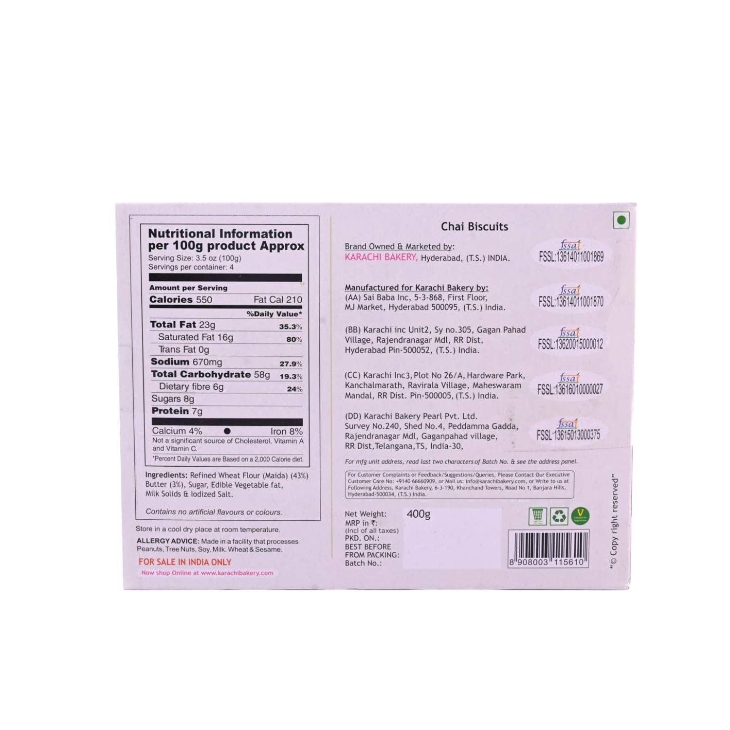 Karachi Bakery Karachi Bakery Chai Biscuit, 400g & Premium Cashew Biscuit, 800 g