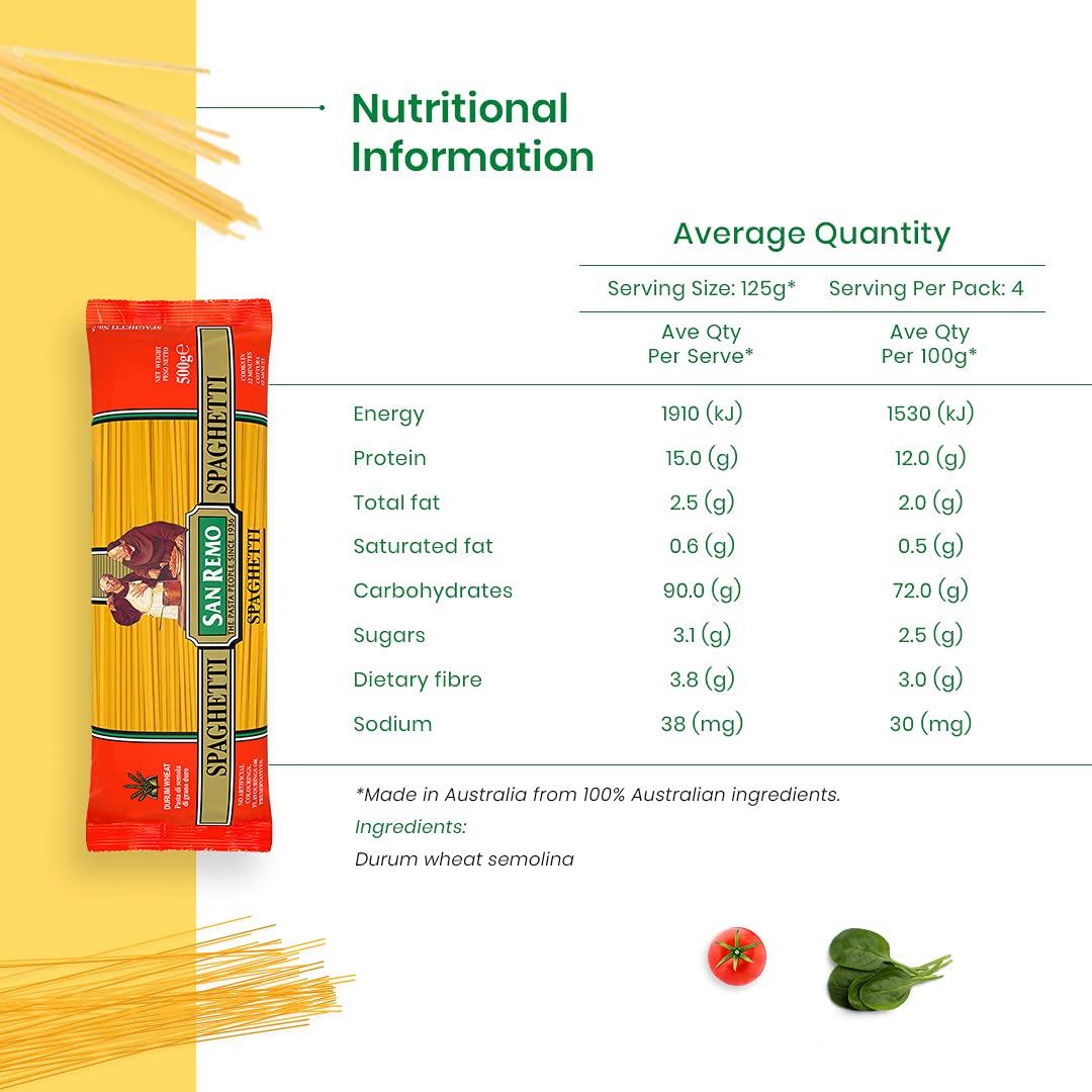 San Remo San Remo Spaghetti: Australia\'s No.1 100% Durum Wheat Pasta | 500g each