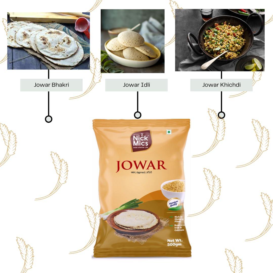 Nickmics Jowar Millets | 500 g | Millets | Nick Mics Jowar 500 gm | Desi Jowar | Gluten Free | Jowar Millets Jowar | Jowar Millet Best for Diabetes| High Plant Protein & Fiber Rich Desi Jowar
