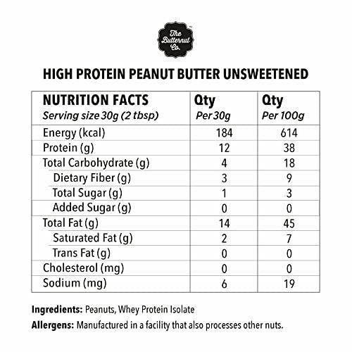 The Butternut Co. The Butternut Co. Protein Peanut Butter Unsweetened, Crunchy 925 Gm (38G Protein, No Added Sugar, Whey Protein Isolate)