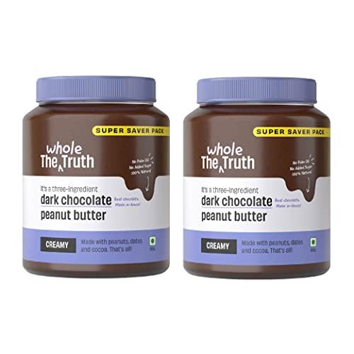 The Whole Truth The Whole Truth - Dark Chocolate Peanut Butter | Pack of 2 | 1850 g | Creamy | No Added Sugar | No Artificial Sweeteners | Vegan | Gluten Free | No Preservatives | 100% Natural