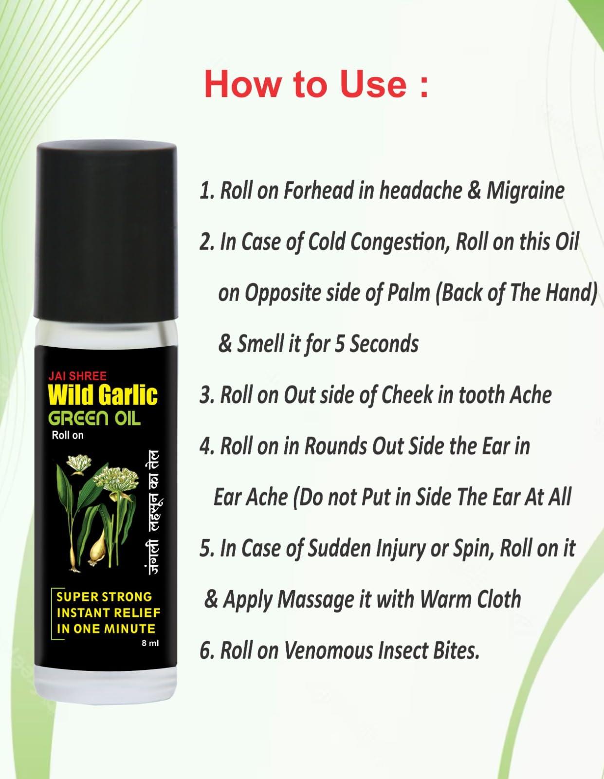 JAI SHREE DHATURE KA TEL Jai Shree Wild Garlic Green Oil Roll-On Super Strong Instant Relief in One Minute - 8ml (30ml free Rrefeel)