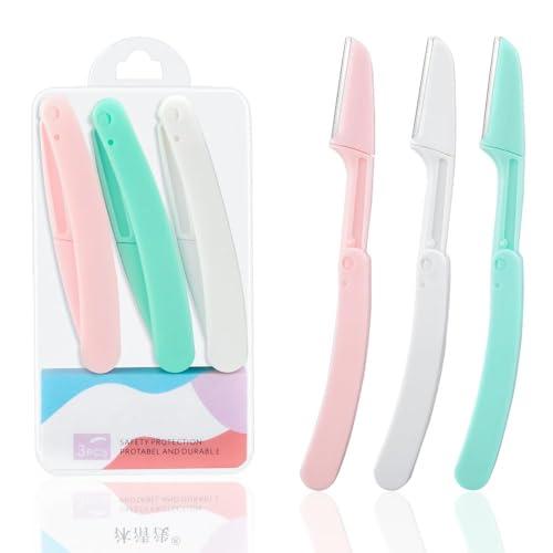 KIRA KIRA Folding Eyebrow Razor With Micro-Guard Blade Used For Face Dermaplane Razors, Shaver, Facial Hair Removal And Multipurpose Dermaplaning Tool For Exfoliating For Men & Women (Pack OF 3)