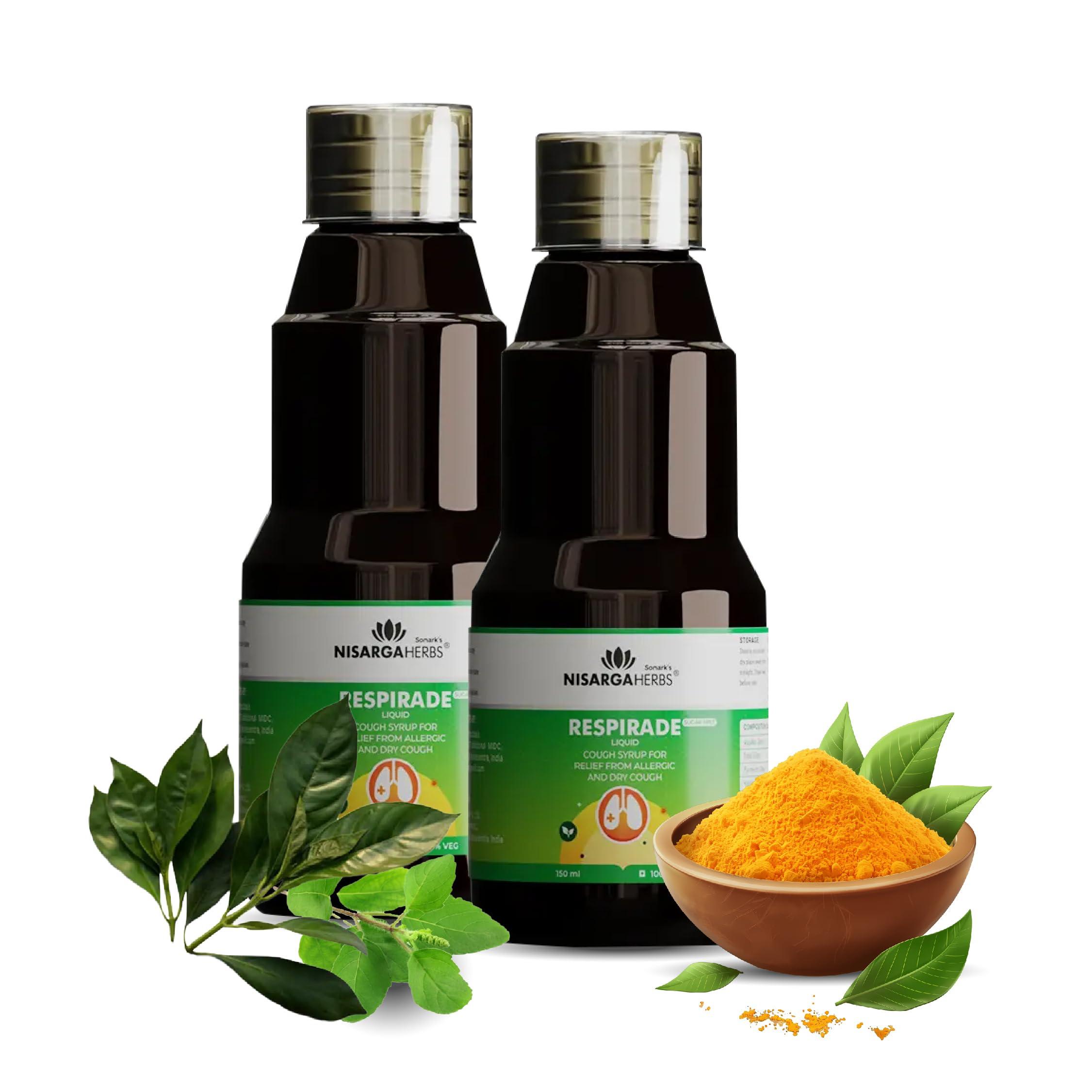 SONARK\'S NISARGAHERBS SONARK\'S NISARGAHERBS Respirade Cough Syrup (Pack of 2 x 150ml) - Fast Relief from Cough & Cold (Ayurvedic, Sugar-Free)