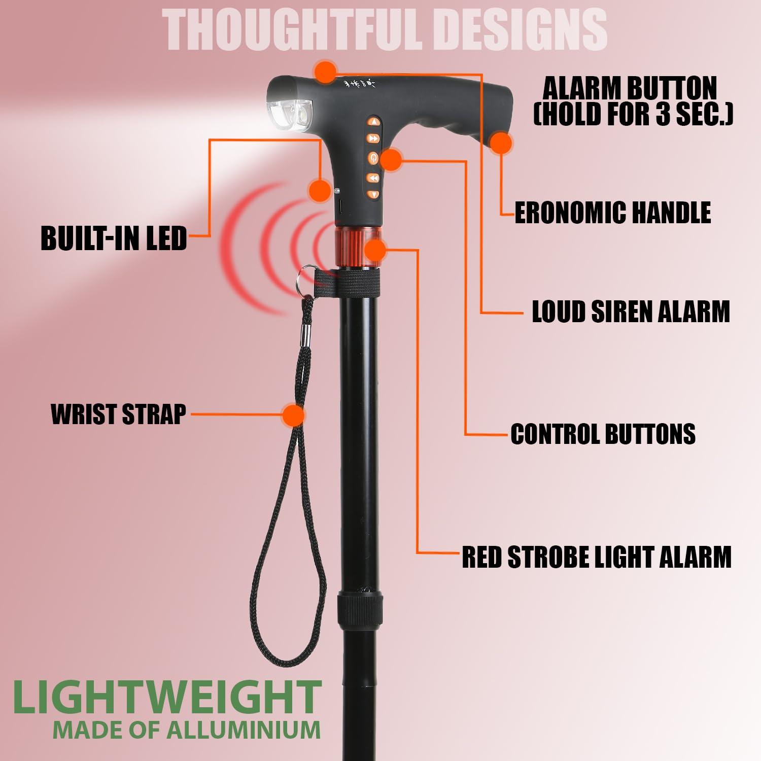 RCSP RCSP Walking Stick Folding Cane for Men and Women One Leg Crutches Old People Portable Comfortable Walking Stick with FM Radio and Torch Fuction Versatile Use (Black)