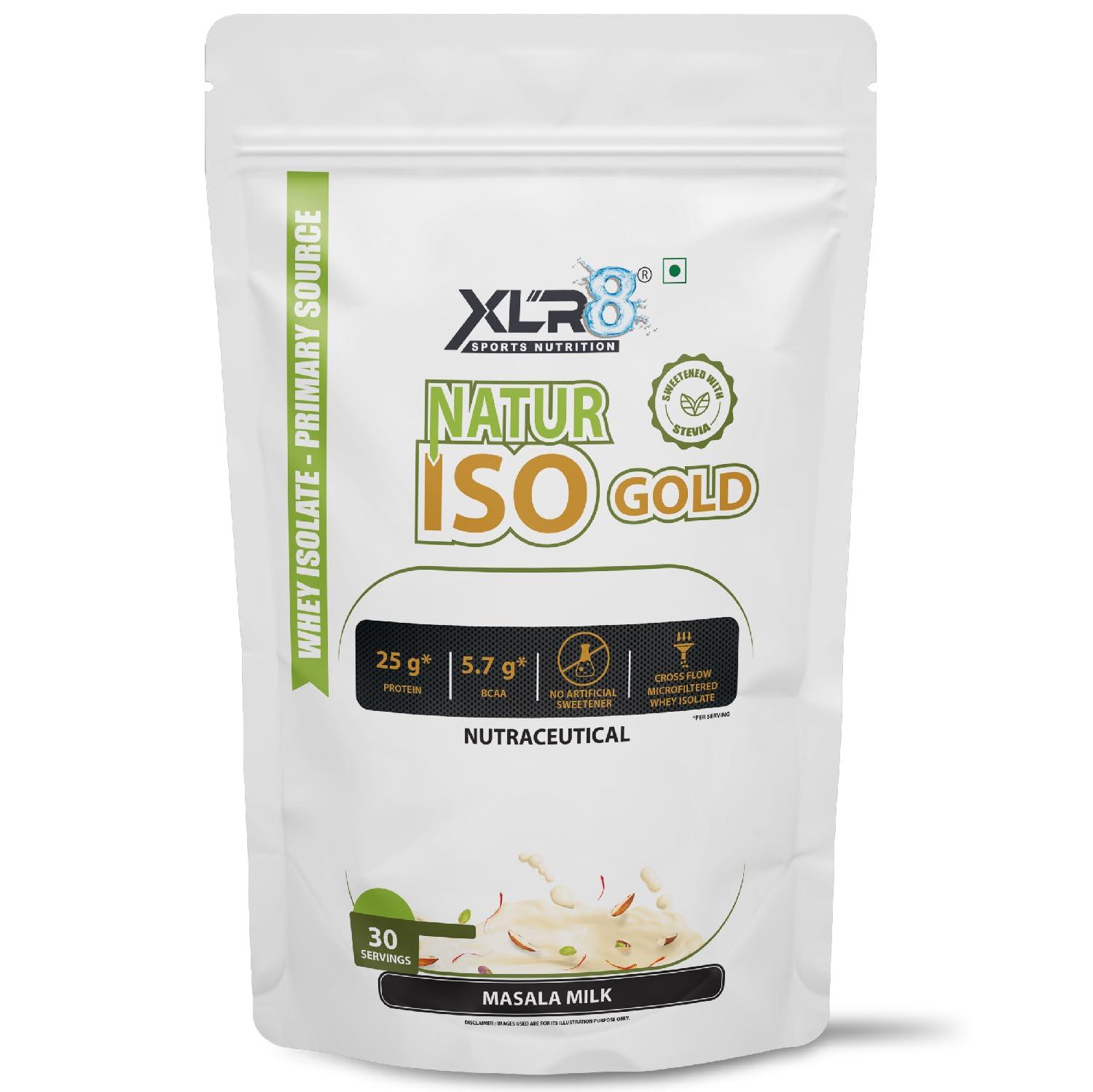 XLR8 XLR8 Natur Iso Gold Whey Protein Isolate, 25g Protein, 5.7g BCAA, Zero Sugar, Muscle Recovery (1 Kg (Pack of 1), Masala Milk Flavour)
