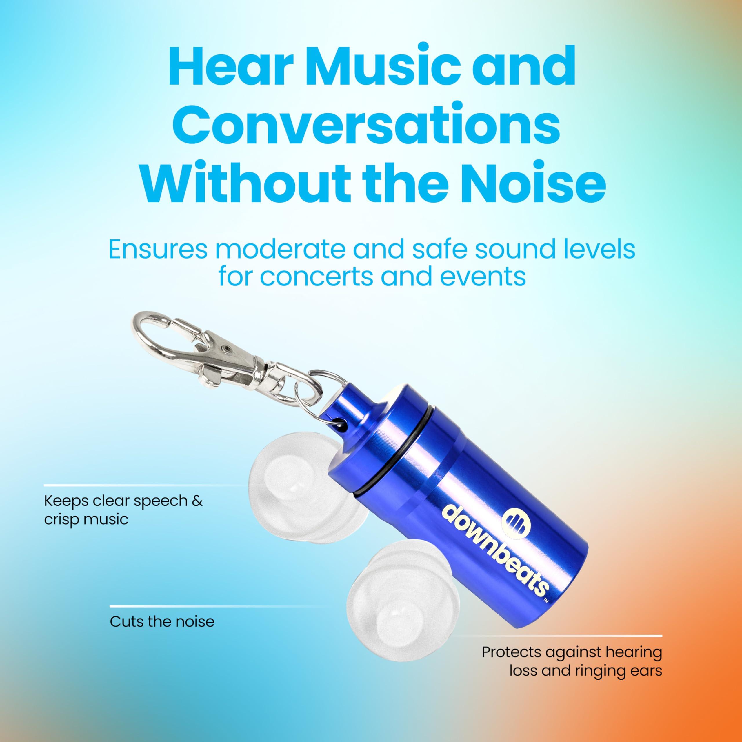 DownBeats DownBeats Reusable High Fidelity Hearing Protection: Ear Plugs for Concerts, Music, and Musicians (Clear Ear Plugs, Blue Case)