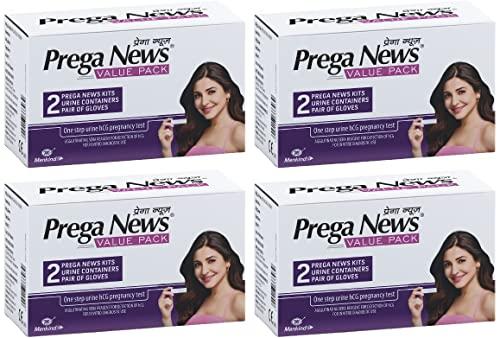 Prega News Prega news Value Pack Kit,One Step Pregnancy Test Kit, Easy to Use, Accurate Result in Just 3 Minutes,2 Gloves + 2 Urine Containers + 2 Pregnancy Test Kits x Pack of 4