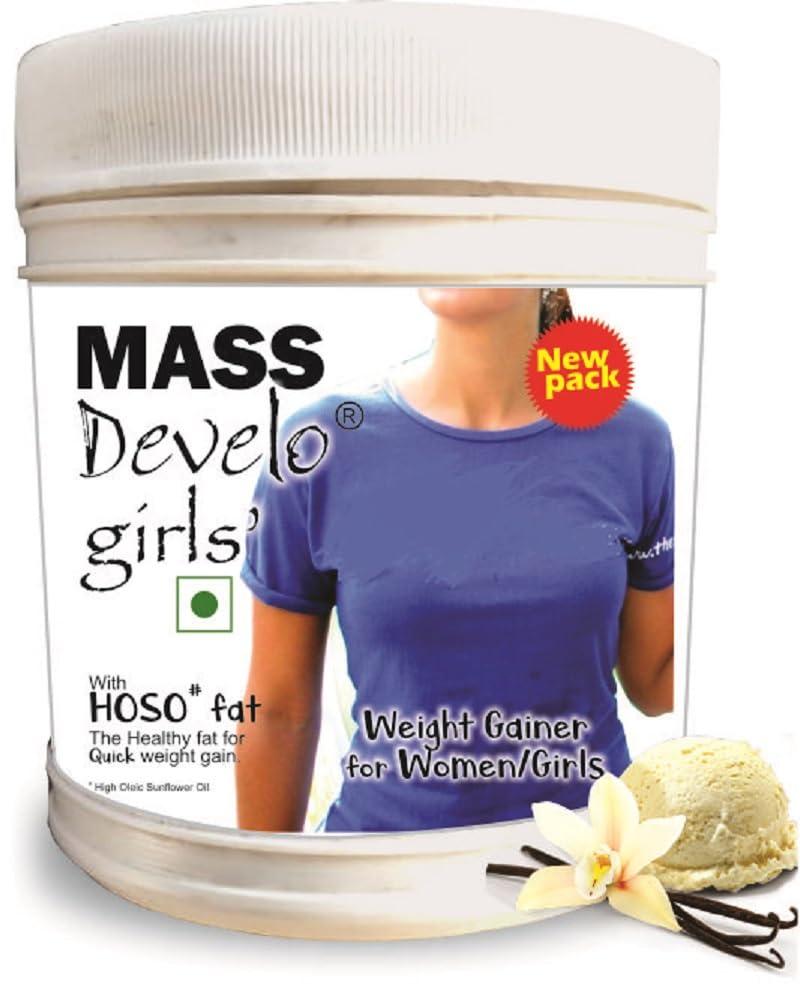 DEVELO Develo Weight Mass Gainer Protein Shake Powder for Fast Gain in women girls, Nutrition Food Supplement, Protein Supplement with Natural Fat Energy I 27 Vitamins & Minerals I 500gm Vanilla Flavour
