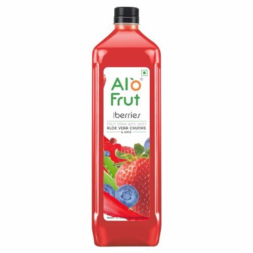 ALO FRUT Alo Frut Berries Aloevera Chunks & Juice 1 Ltr (Pack of 12) - 1 Case | Fruit Juice Mai Aloevera Chunks | Healthy Hai Isme Aloevera Hai | Ready To Serve Drink