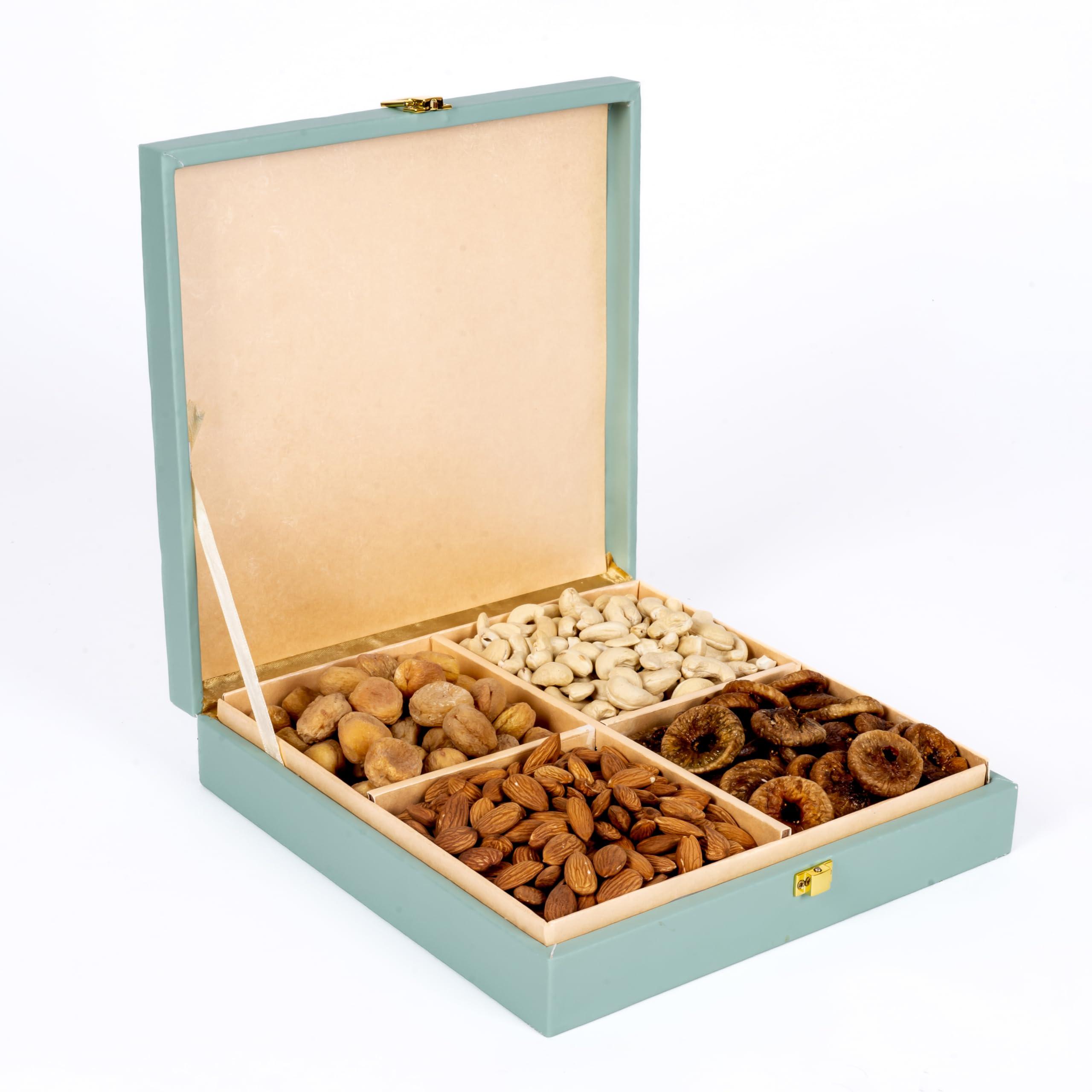 Wooq Organics Wooq Organics Premium Dry Fruit Gift Boxes Inch with Dry Fruits - Almond, Cashew, Fig, Apricots, Mix Dry Fruits gift Pack, Diwali dryfruit combo Gift hamper (4x100g, 10x10x2 Inches)