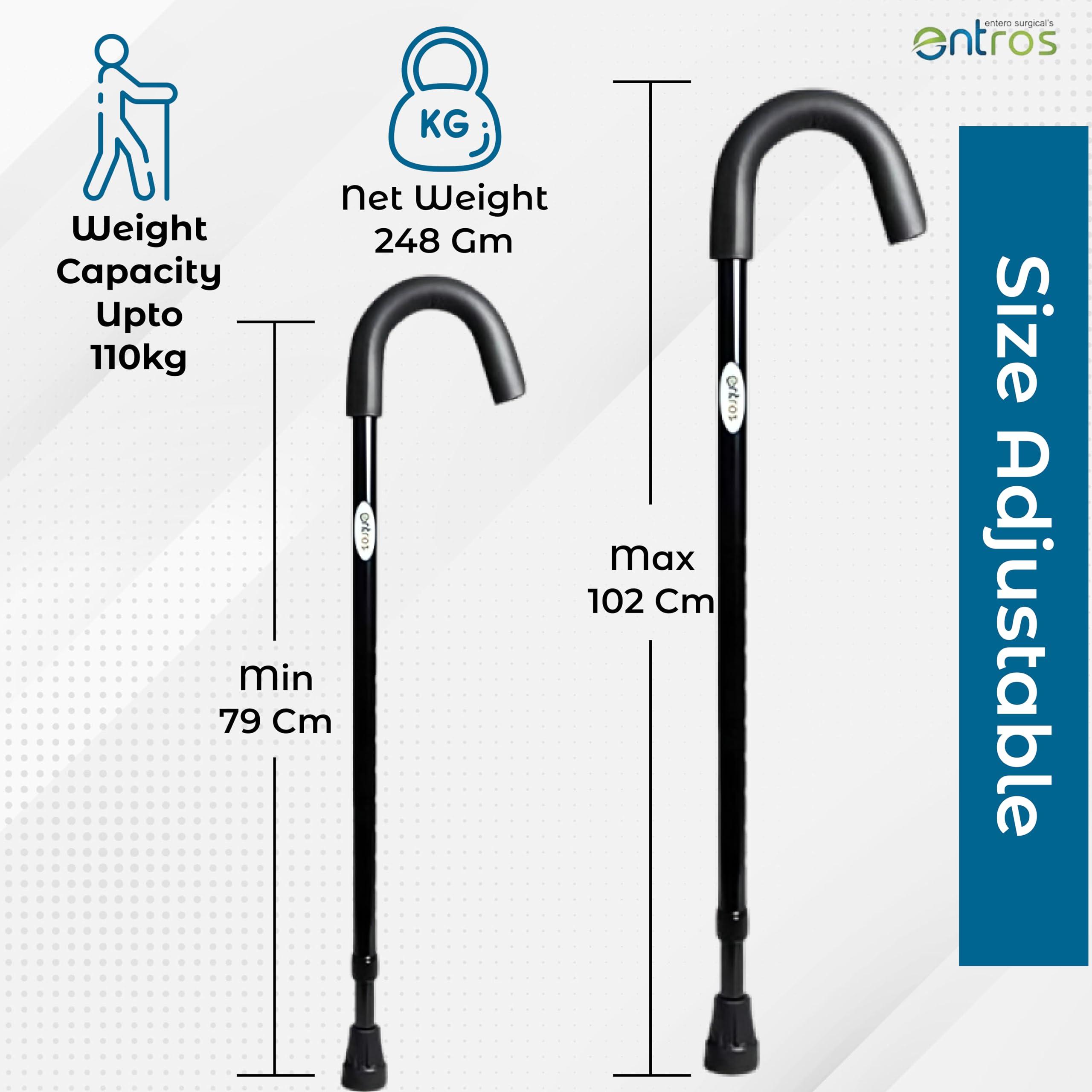 entros Entros Single Leg U-Shaped Walking Stick | Height Adjustable | Lightweight Aluminum Stick with Anti-Skid Base | Walking Cane for Old People, Patients, and Handicaps KL928B