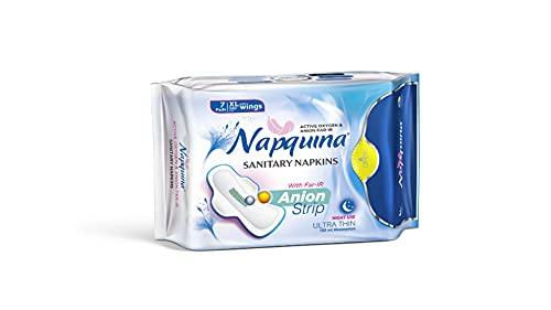 NAPQUINA Napquina Anion Sanitary Pads for Women with Active Oxygen - Organic Rash-Free Ultra-Thin Cotton Soft Negative Ion Pads for Day and Night Use with Wings - (Large 240 mm - 1, X-Large 280 mm - 3)