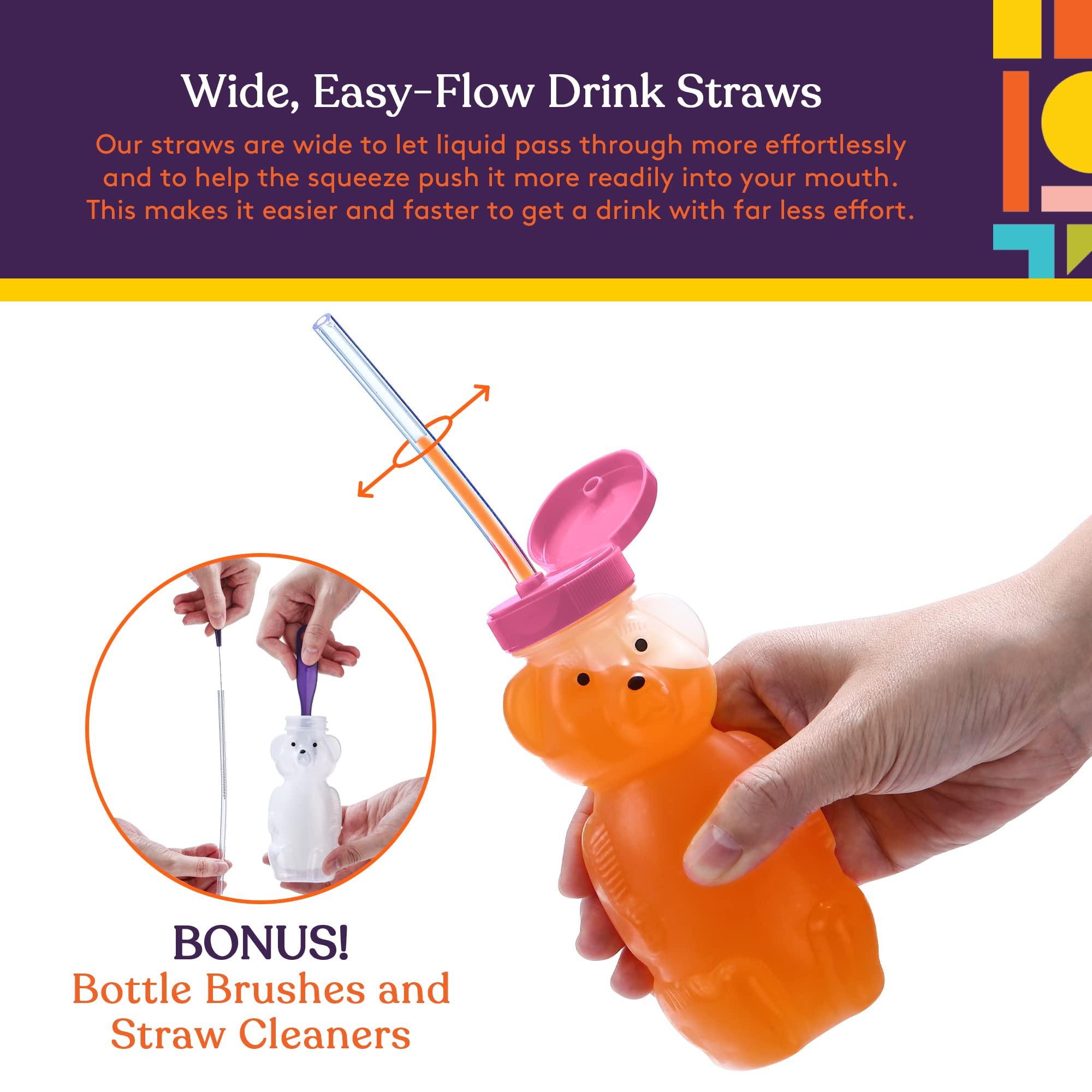 Special Supplies Special Supplies Honey Bear Straw Cup Long Straws, 3-Pack Squeezable Therapy and Special Needs Assistive Drink Container, Spill Proof and Leak Resistant Lid
