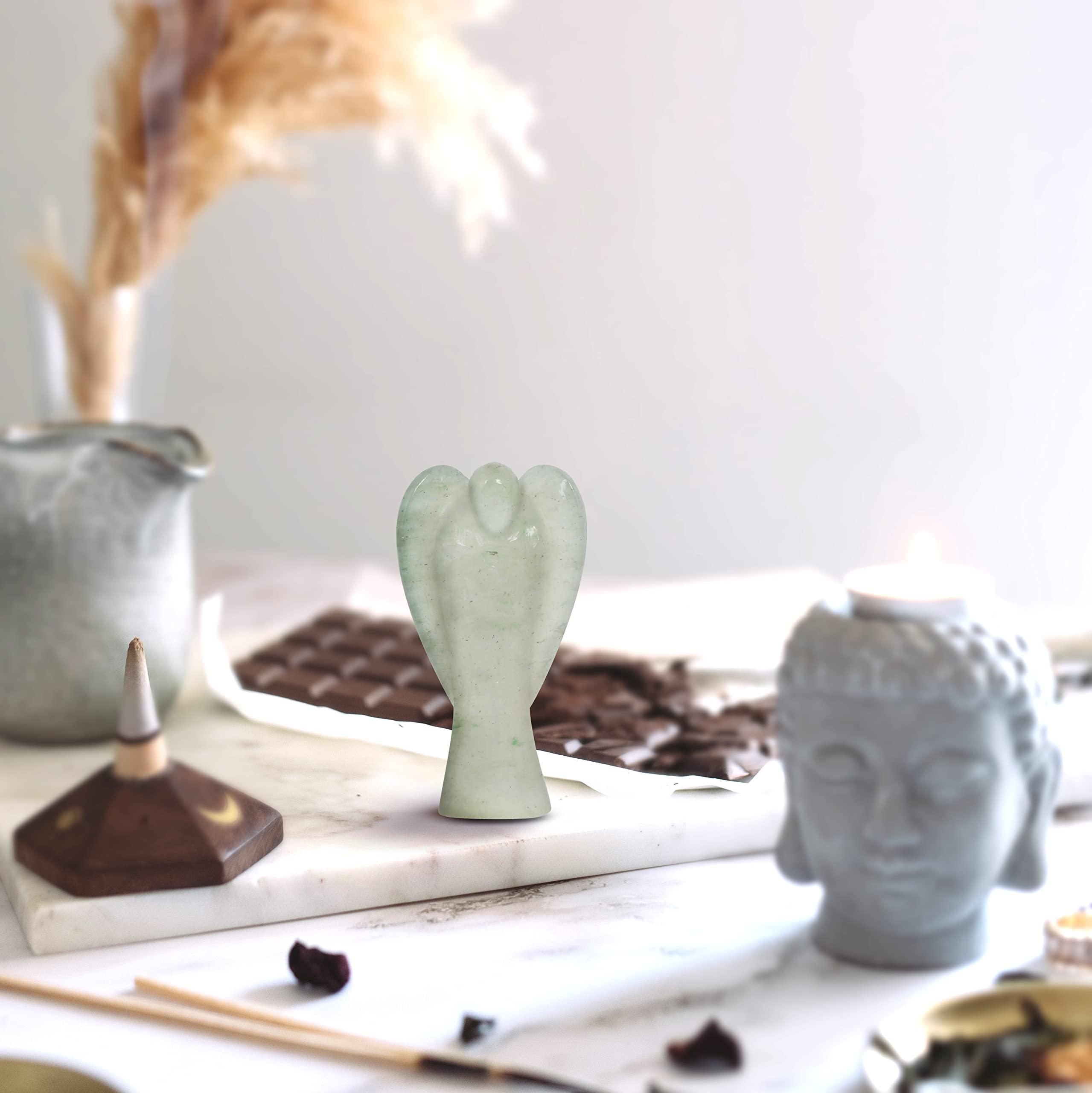 Reikved Crystal Angel Figurine - Guardian Angel - Crystal Pocket Angel - Pocket Guardian Angel - Healing Crystal for Good Luck - For Prayer Peace - Size 2 Inch Approx. (Green Jade Angel)