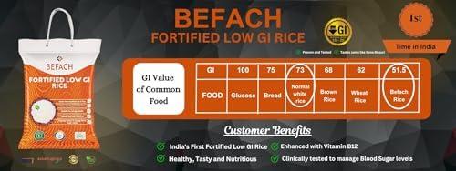 Befach 4x Befach Fortified Low GI Rice | Free of Pesticides, Non GMO, Certified Low GI & Low Sugar White Rice Perfect for Diet & Diabetic Patients | 4.5 kg (Pack of 3)