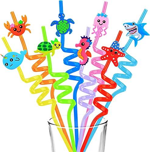 TWIN SEVEN TWIN SEVEN® Reusable Plastic Drinking Party Curly Straws for Kids, Birthday Decorations, Girls Party, Flavors Smoothie, Milkshakes – Cartoon Character (Pack of 4)