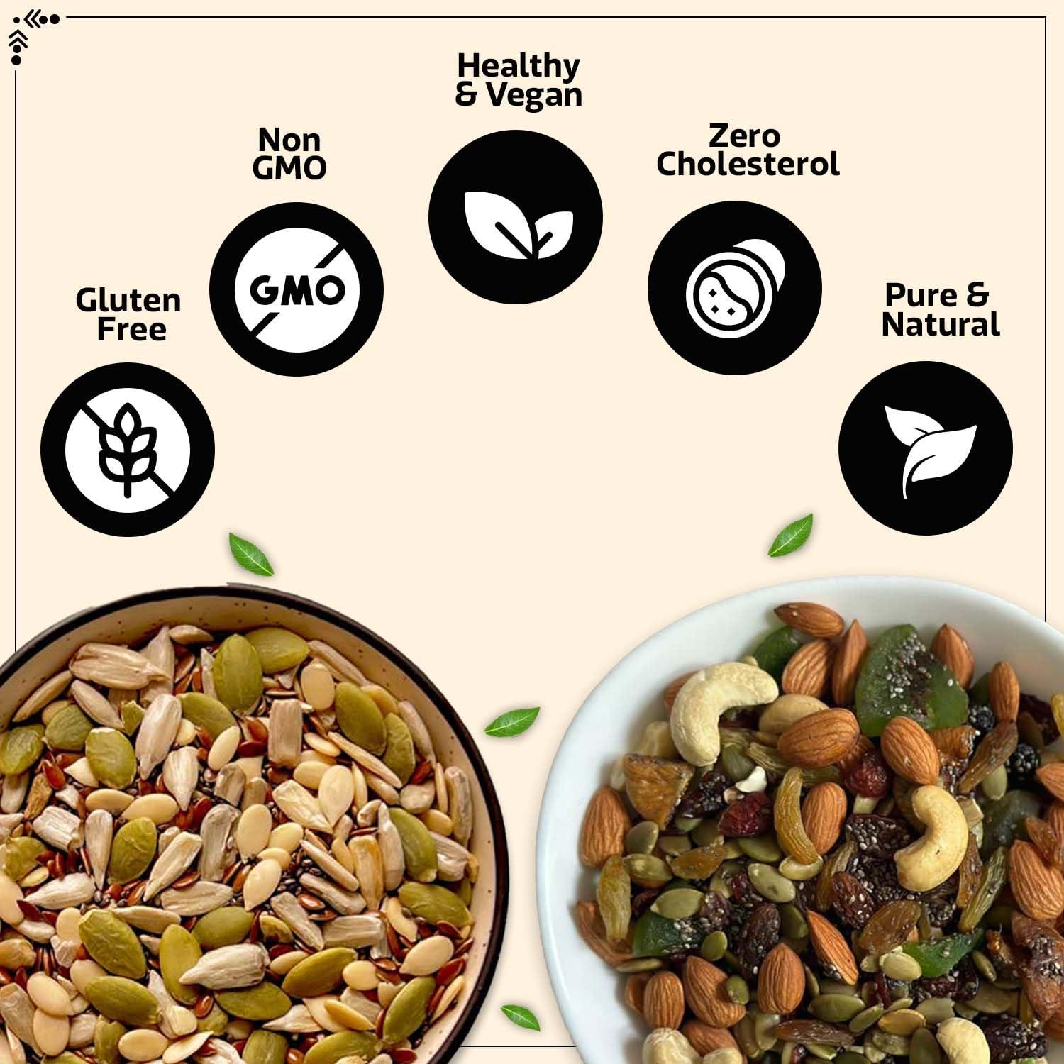 WONDERLAND FOODS (DEVICE) WONDERLAND FOODS (DEVICE) Mixed Dry Fruits 400G 10 In 1 + Roasted Mixed Seeds Healthy & Nutritious Immunity Booster Combo Rich In Iron, Fibre & Vitamins Vegan Friendly