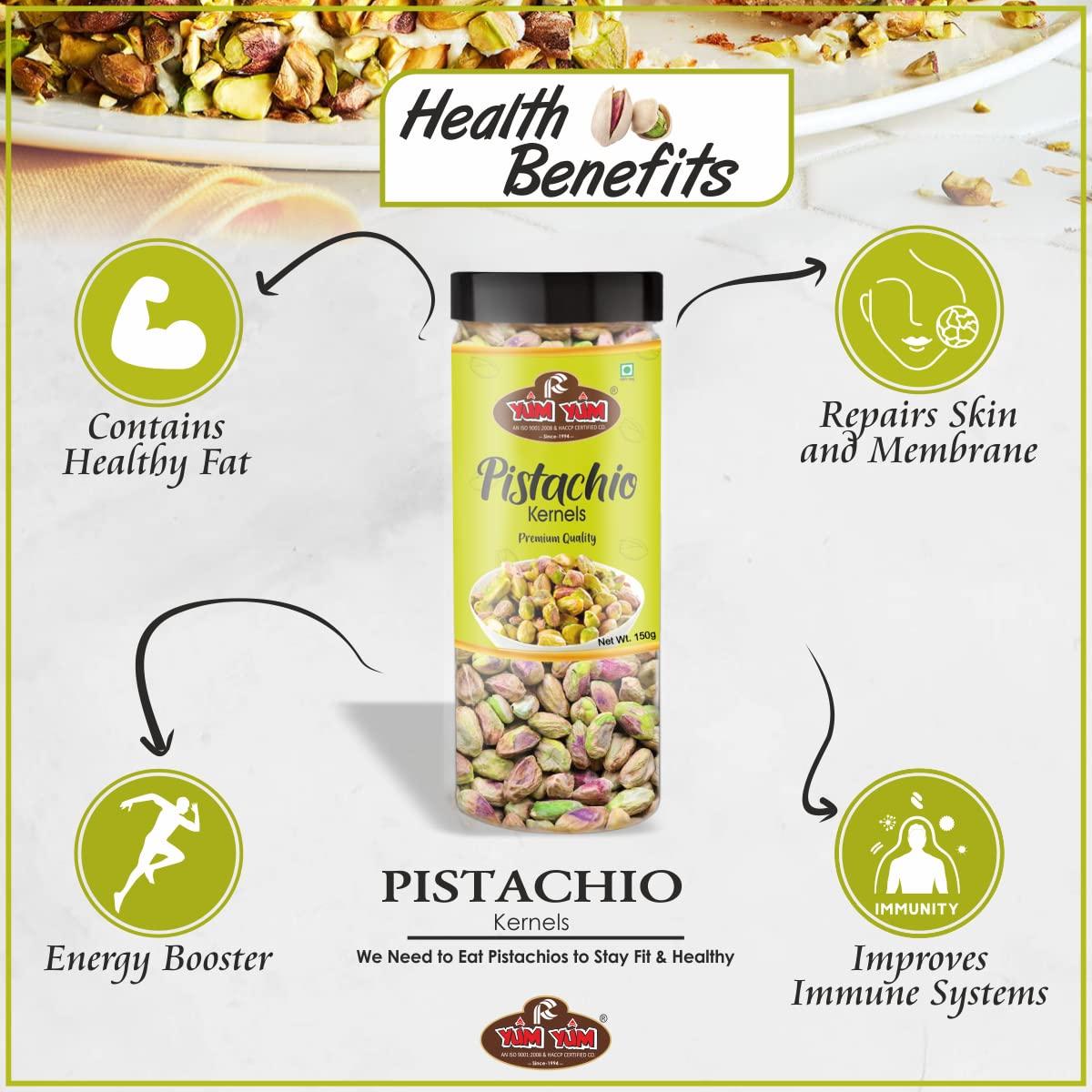 Yum Yum YUM YUM Premium Unsalted Pistachio Kernels 300g (Pack of 2-150 Jar Each) | Super Crunchy & Delicious |Plain Pista | Gluten Free | 100% Natural Dry Fruits | Healthy Evening Snack