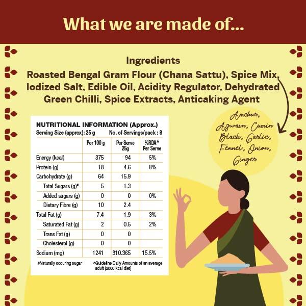 THE SATTU CO. THE SATTU CO. Litti Masala Mix, Ready to Cook Mix,100% Stoneground Sattu, Authentic Taste, Convenient to make, High in Fibre, Gluten free, Suitable for Vegans - (Pack of 3, 200 gms)