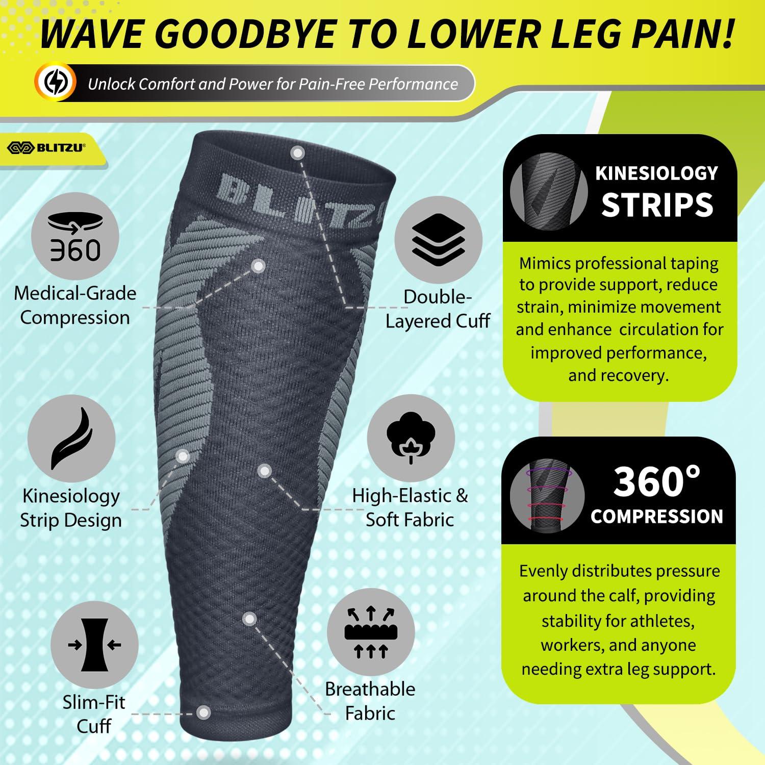 BLITZU BLITZU Calf Compression Sleeves For Women & Men Leg Compression Socks for Runners, Shin Splint, Recovery from Injury & Pain Relief Great for Running, Maternity, Travel, Nurses (Gray, XX-Large)