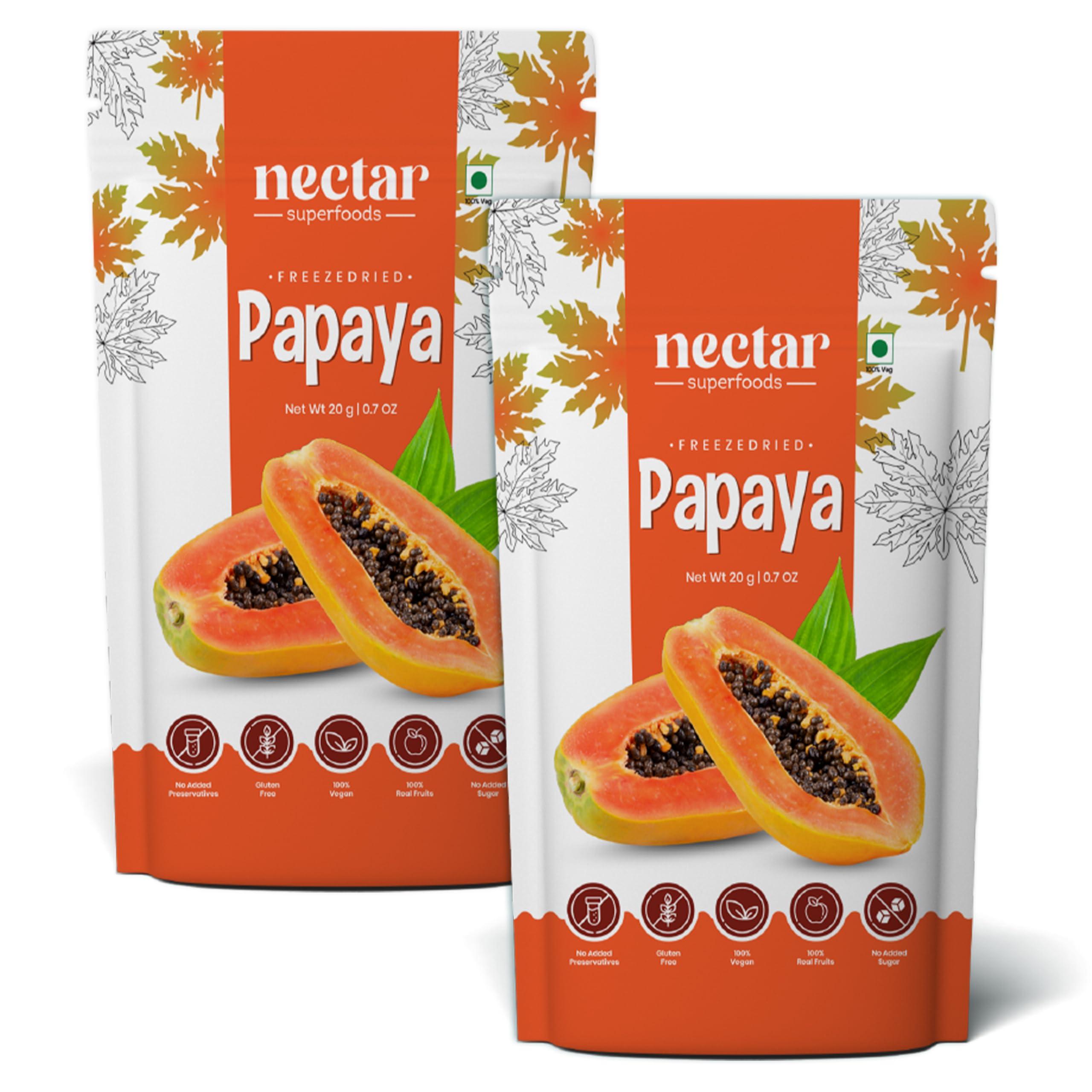 Nectar Superfoods Nectar Superfoods Freeze Dried Papaya | No Preservatives, No Added Sugar, Healthy Dried Fruit | 100% Natural, Vegan, Gluten Free Snack for Kids and Adults | 20 gram Pouch (Pack of 2)