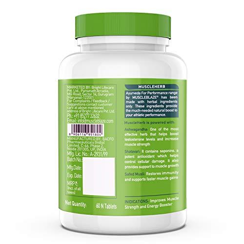 MuscleBlaze MuscleBlaze MuscleHerb, Ashwagandha, Shatavari and Safed Musli, For Muscle Gain & Performance, Ayurveda For Performance, Ayush Approved, 60 Tablets
