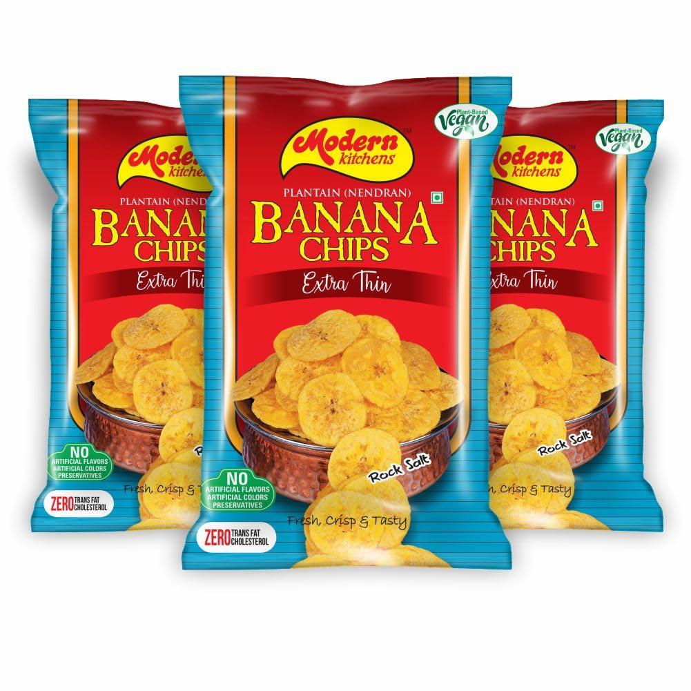 Modern Kitchens Modern Kitchens Kerala Classic Salted Banana Chips | 100% Vegan | Healthy, Crispy & Tasty Chips Combo | No Preservatives & No Artificial Flavour & Colour - 480gm (Pack Of 3)
