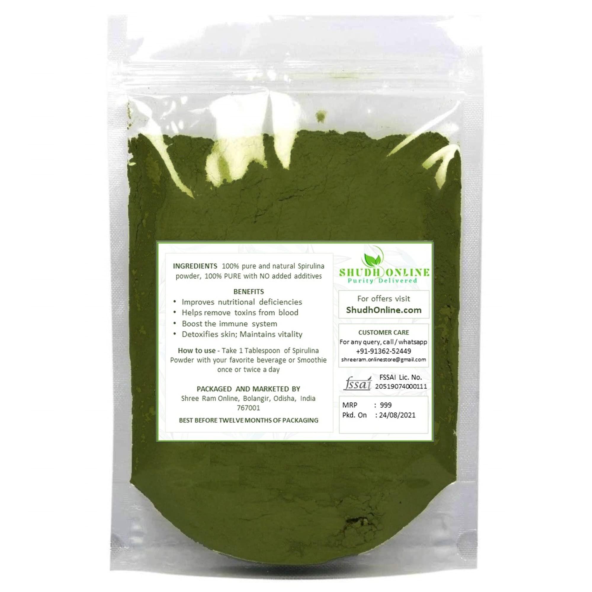 Shudh Online Shudh Online Spirulina Powder Organic 50g | Certified Organic Dried Spirulina Powder for face, Dried Protein Green Algae, Plant based Superfood for Smoothie (50g)