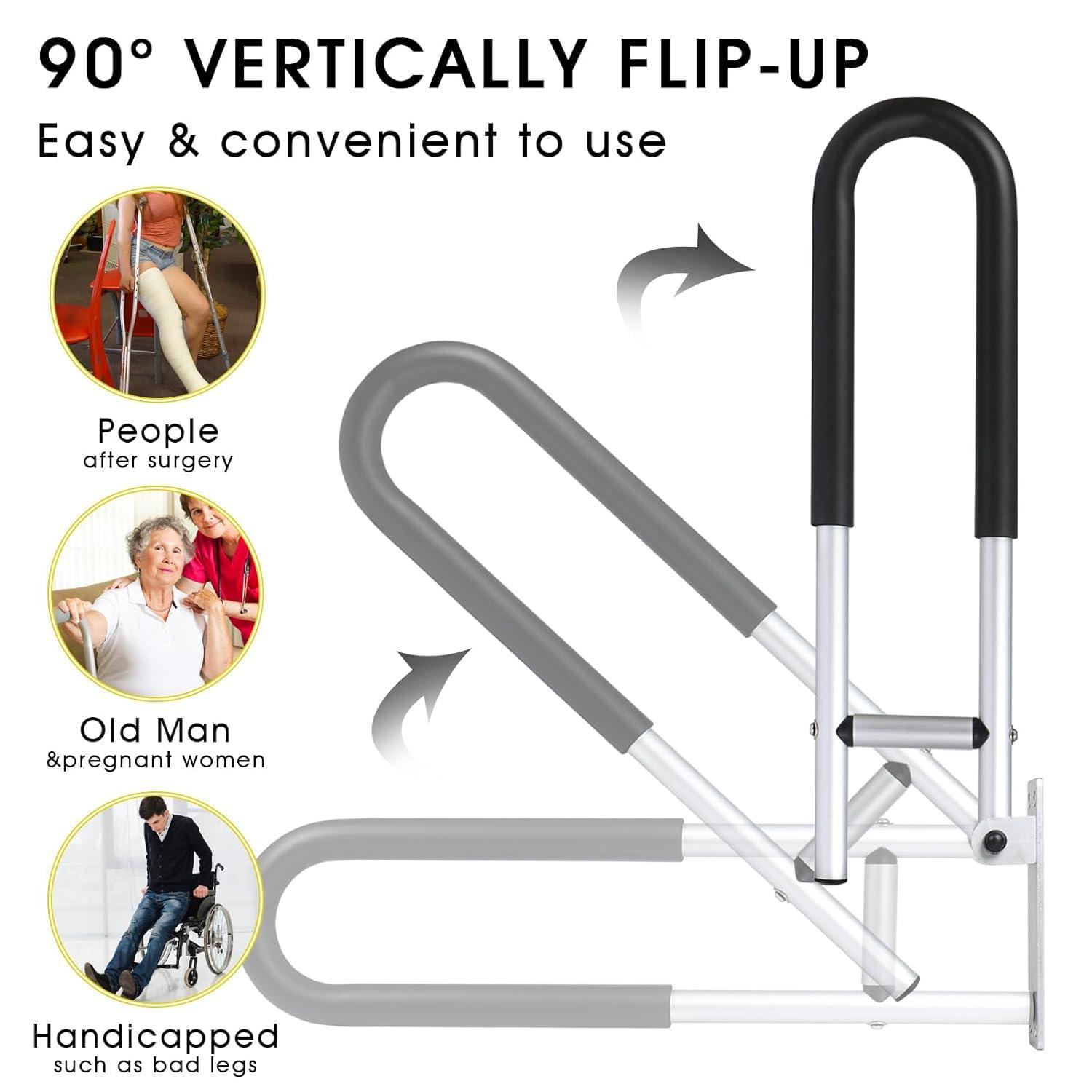MOMISY MOMISY Wall Mounted Flip up/Folding Aluminum Grab Bar Rails 23.6 Inch Toilet Handrails Bathroom Safety Bar Hand Support for Senior Citizen Injured and Handicapped (1)