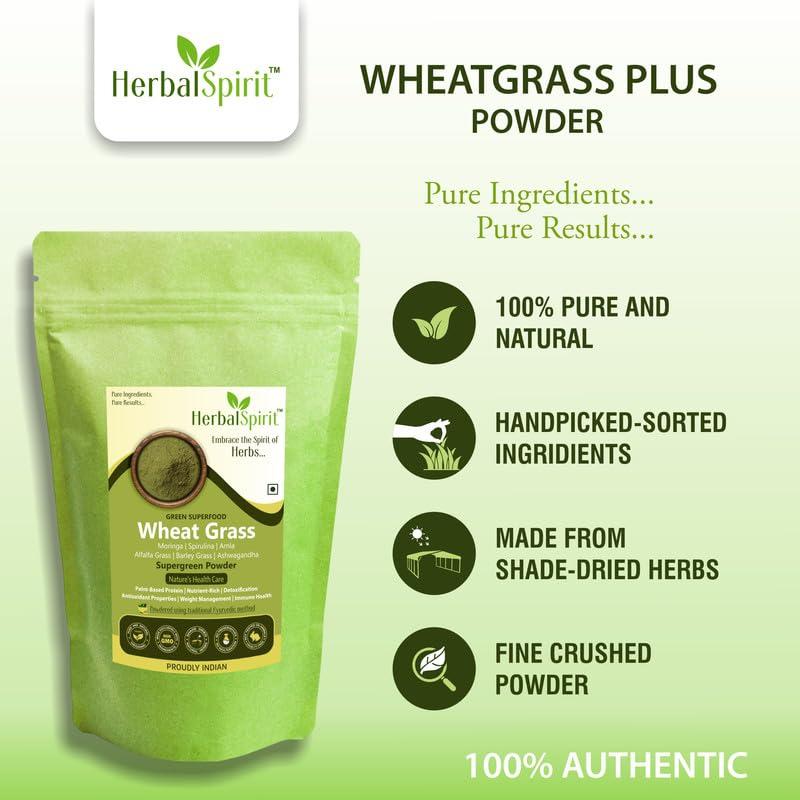 HerbalSpirit Herbal Spirit Daily Greens Supplement Superfood Powder, 900gm | Wheatgrass, Moringa, Alfalfa, Barley grass, Spirulina, Ashwagandha and Himalayan Amla fruit for Daily Greens Wellbeing Nutrition |