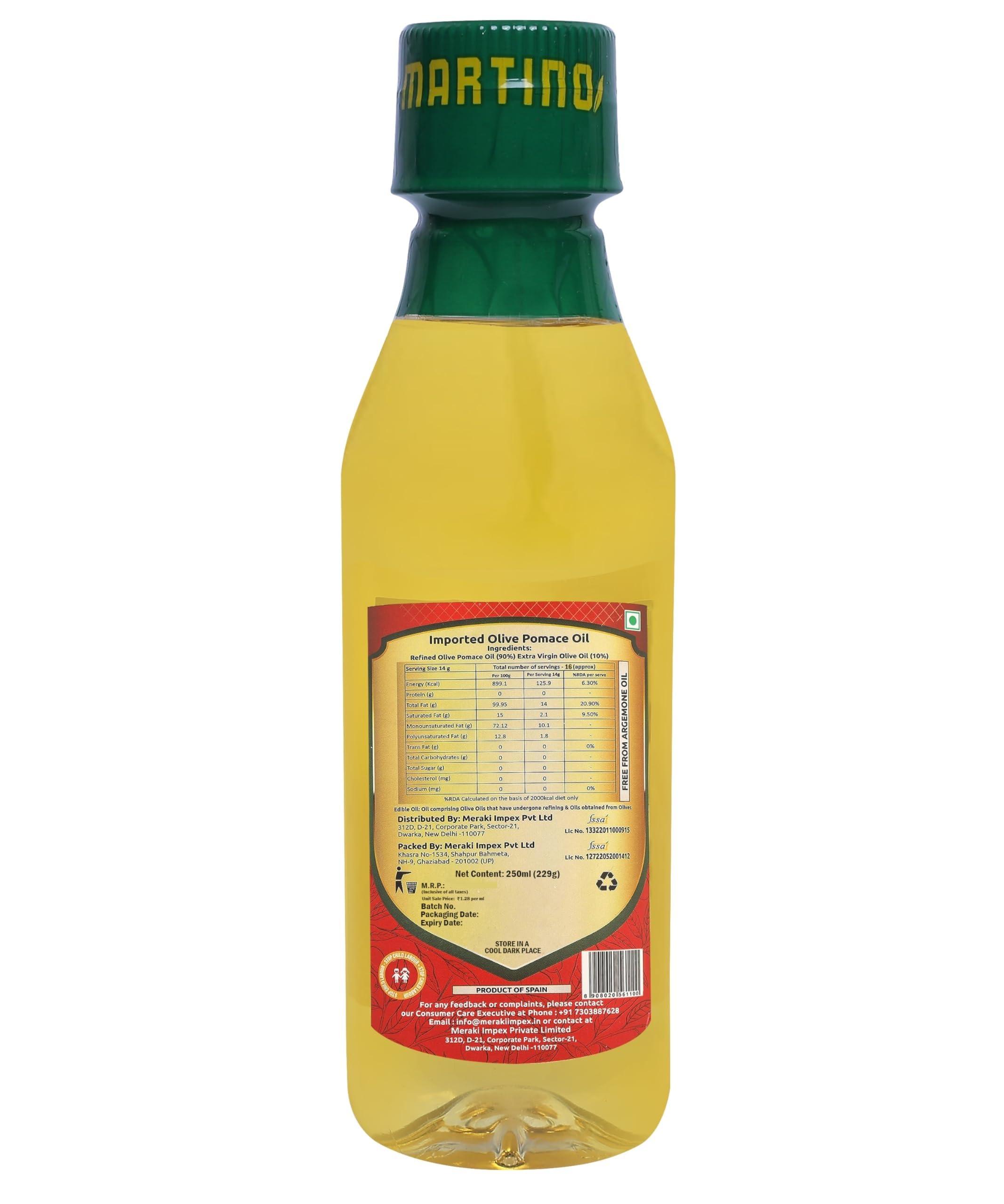 MARTINO Martino Olive Pomace Oil, Deep Frying and Indian Cuisine, 250ml Pet