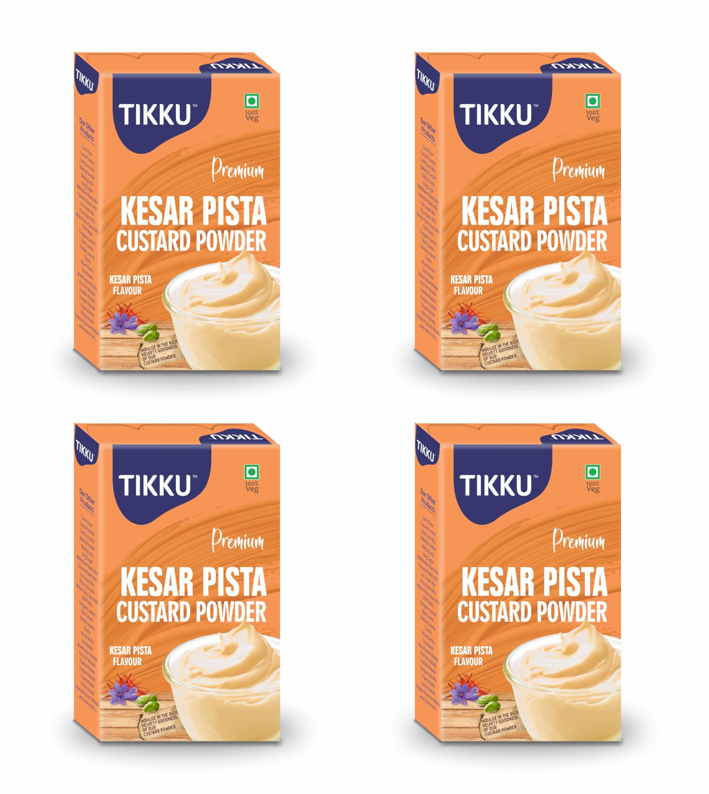 TIKKU Tikku Premium Kesar Pista Custard Powder 100 g Box | Dessert Mix