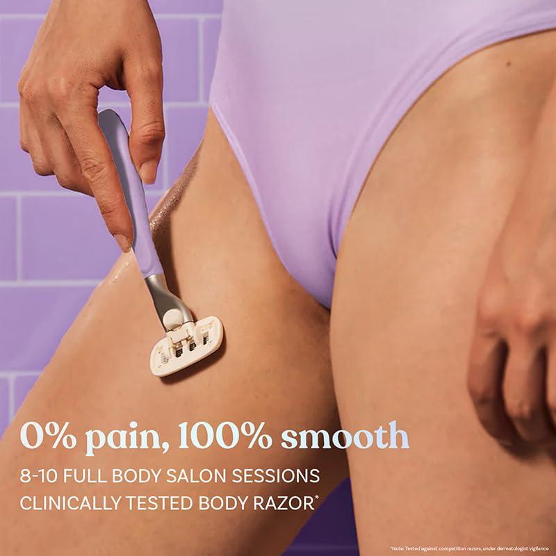 BOMBAE Bombae Rollplay Glow Body Razor | India\'s only razor with roller | Aloe vera, Vit E, Jojoba oil infused | 1 Razor + 1 Magic Holder | Hair Removal Razor For Women | 2x smoother and long lasting | Curve-friendly, smooth & hassle-free