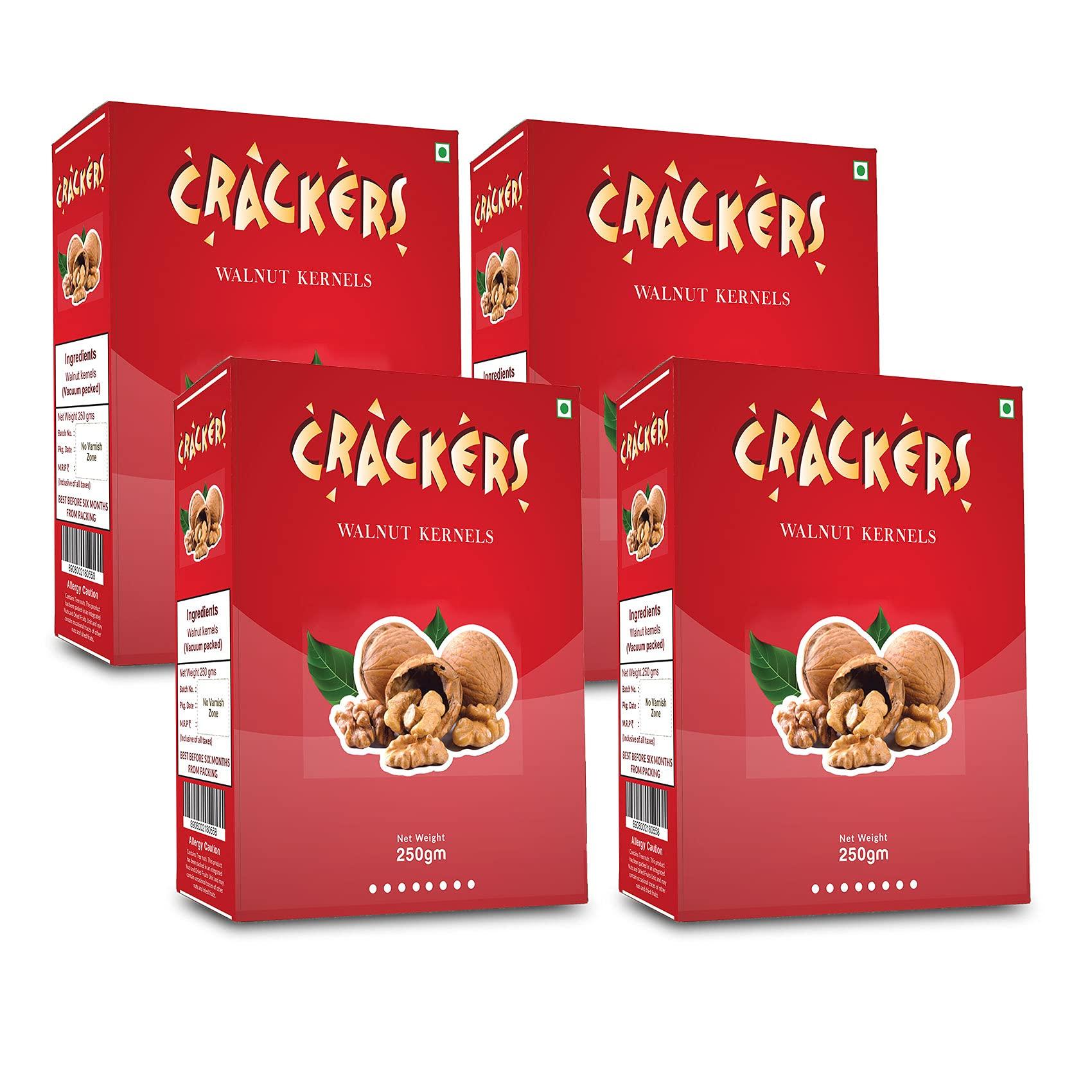 GO Go Crackers Kashmiri Brown Quarters Walnuts Kernels Without Shell, 1 KG (250g x 4)| Walnuts Dry Fruits | Organic Walnuts | Kashmiri Walnuts Kernels for Snacking & Baking