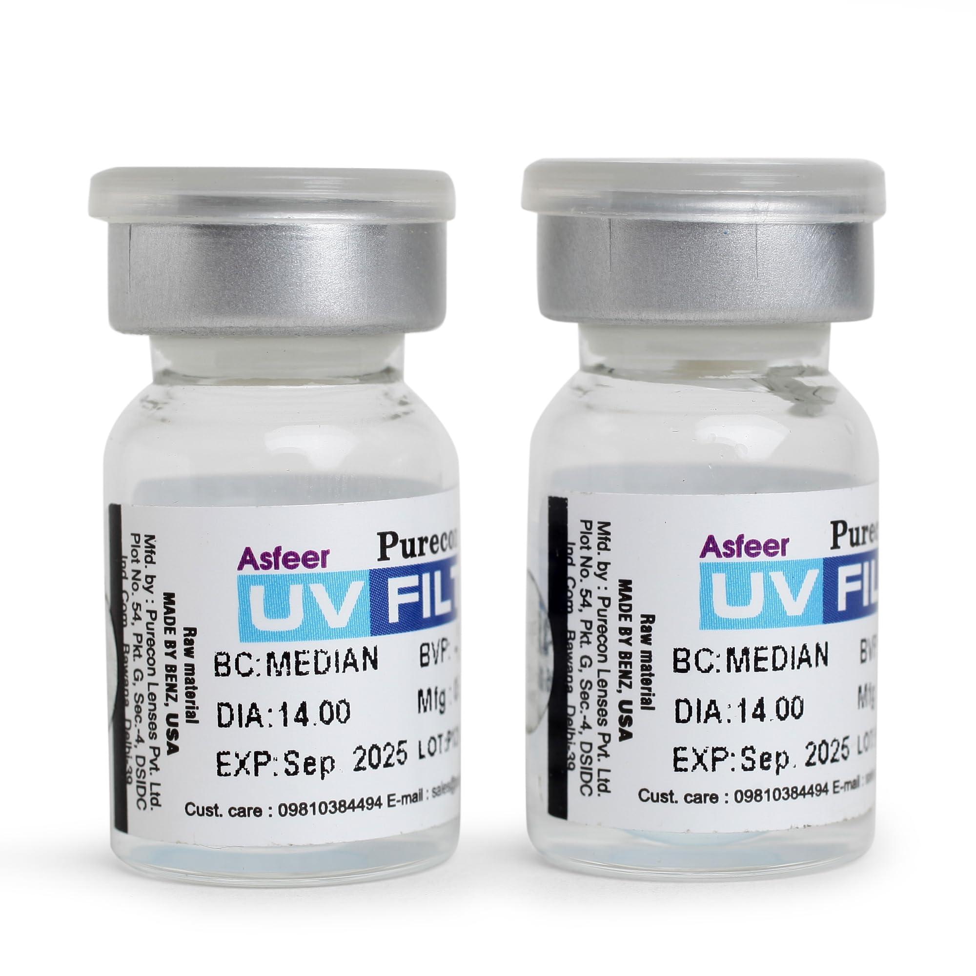 PURECON Purecon UV Filter Blue eye lens Tint Yearly Disposable Soft Contact Lenses for eyes (2 Lenses/Box) (-0.25, 8.60, 14.00, 2), with Complementary Welcome Kit