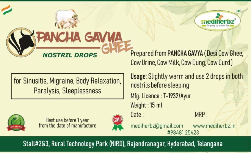 Mediherbz Mediherbz Panchagavya Ghrita Nasal Drop Pure Indian Breed Desi Cow 100% Pure Organic and Natural |Ayurvedic Nasal Drops | Reduces Snoring | Hair fall | Sinus congestion 15 ml (15ml*8)