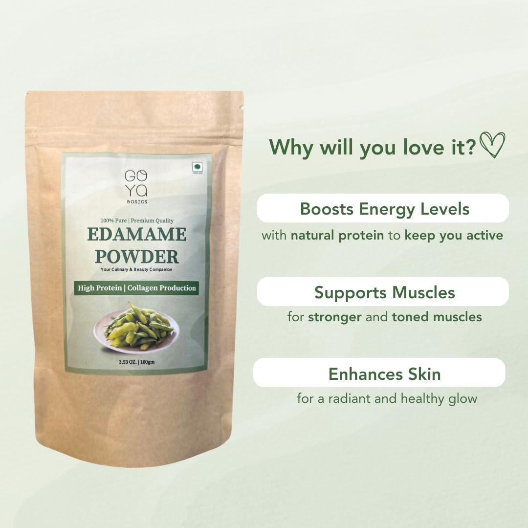 GOYa BaSICS Goya Basics Edamame Powder, 100g | Plant Protein Superfood for Smoothie Mix, Shakes, Soups | Organic, Vegan, Non-GMO, Gluten-Free | High Fiber Protein Supplement