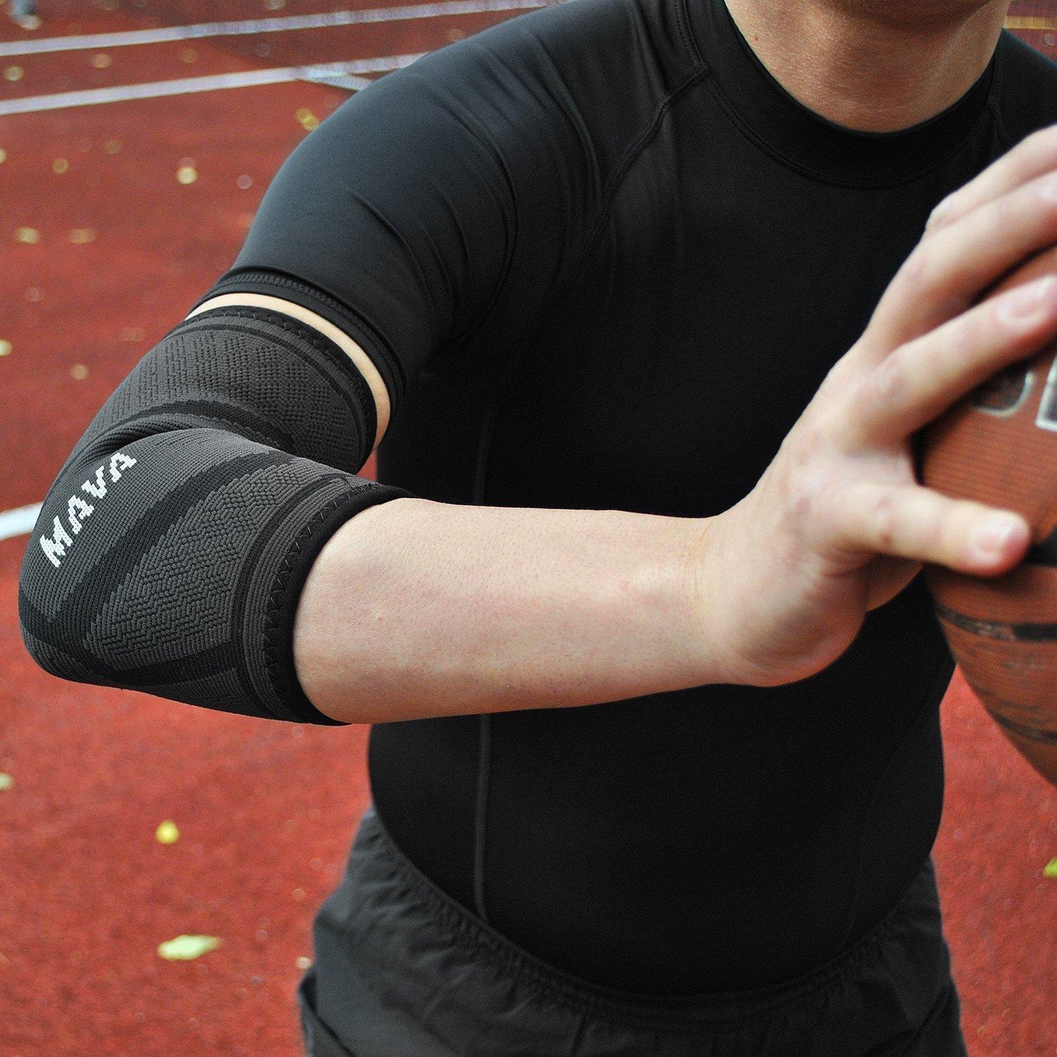 Mava Sports Mava Sports Knitted Elbow Sleeve Recovery Compression Support for Workouts, Weightlifting, Arthritis, Tendonitis, Tennis and Golfer\'s Elbow Athletic Elbow Compression Sleeves (Black, Large)
