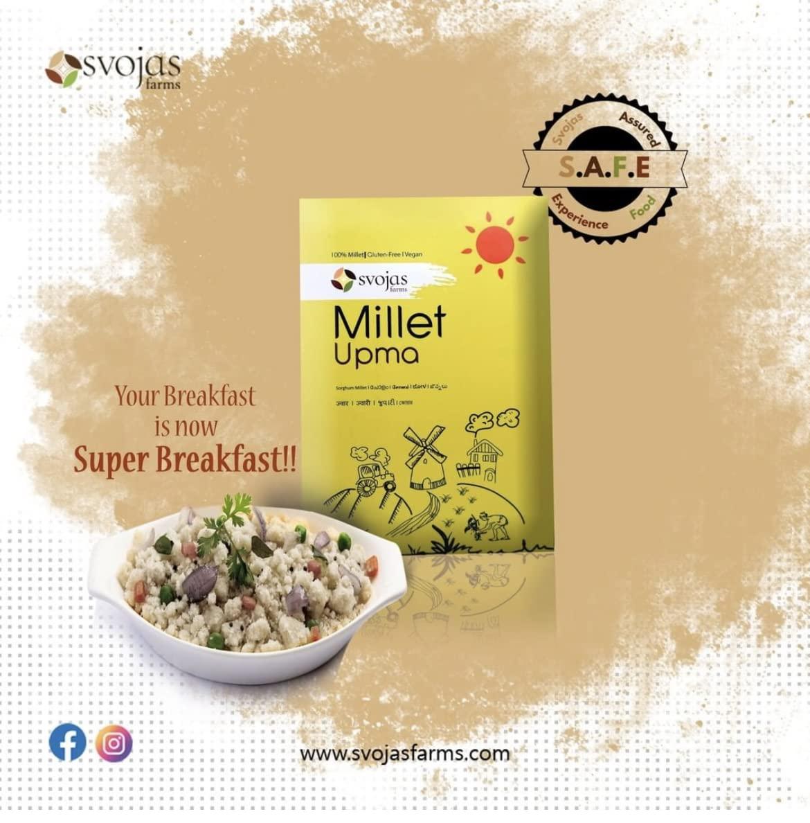 Svojas Farms Svojas Farms Millet Upma | Gluten-Free, Preservative-Free, Quick & Healthy Breakfast Mix | Twin Pack | Great Taste | Great Source of Protein & Fiber | Made with Premium Quality Sorghum Millets | Easy, Delicious & Nutritious Breakfast Option for Whole