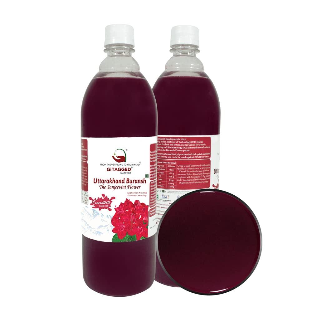 GITAGGED Uttarakhand Buransh CONCENTRATE SUGAR FREE (Sanjeevini Flower) 1Litre GiTAGGED