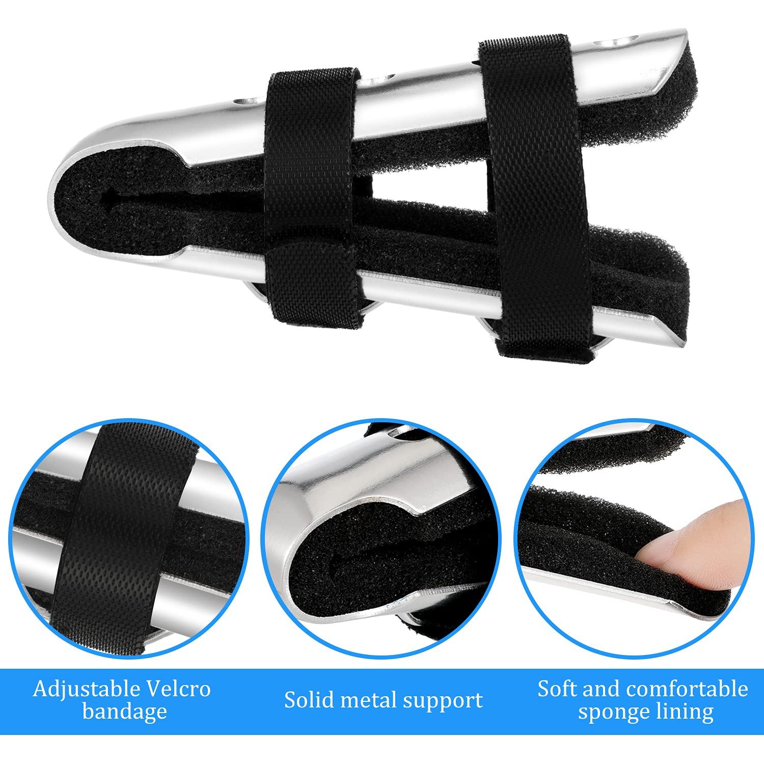 BBTO 10 Pieces Finger Splints Metal Padded Finger Support Finger Stabilizer with Soft Foam Interior and Loop Straps for Adults and Children, 3 Sizes (Black)