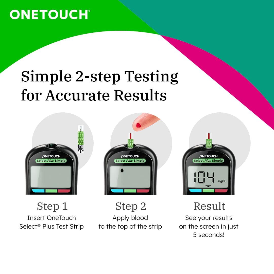 OneTouch OneTouch Select Plus Simple glucometer machine with 50 Test Strips & 50 additional Ultrasoft 2 Lancets (total 60 lancets) | Simple & accurate testing of Blood sugar level at home | Global Iconic Brand