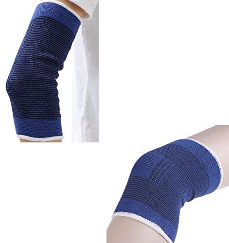 Atyourdoor Atyourdoor Elastic Elbow and Knee Support for Gym Jogging Exercise Muscle Pain Health (Free Size, Blue) - EKS02