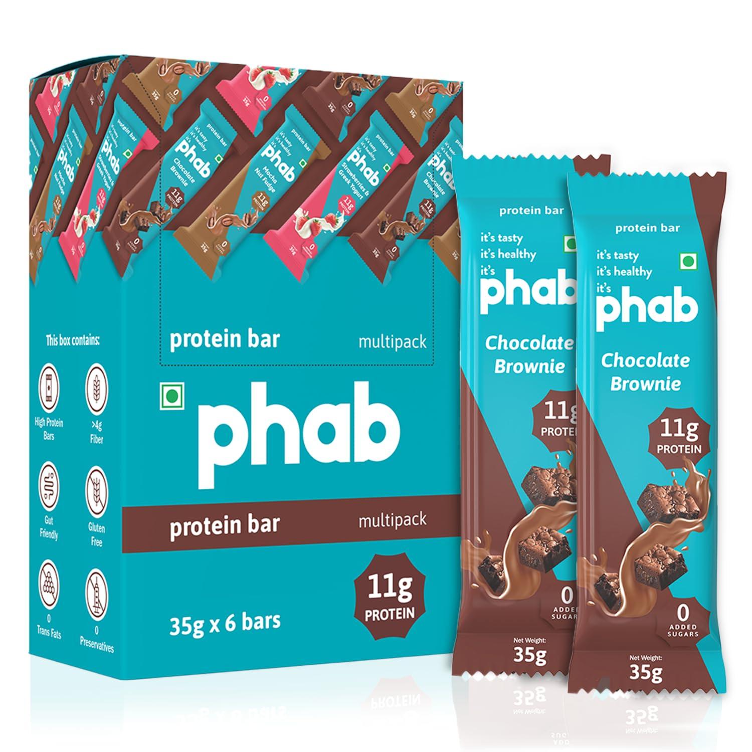 Phab Phab Chocolate Brownie 11G Protein Bars (Pack Of 6), Pea Isolate, High Fiber, No Preservatives For Energy, Fitness & Immunity With Goodness Of Dates & Cocoa Powder, 210 Gm