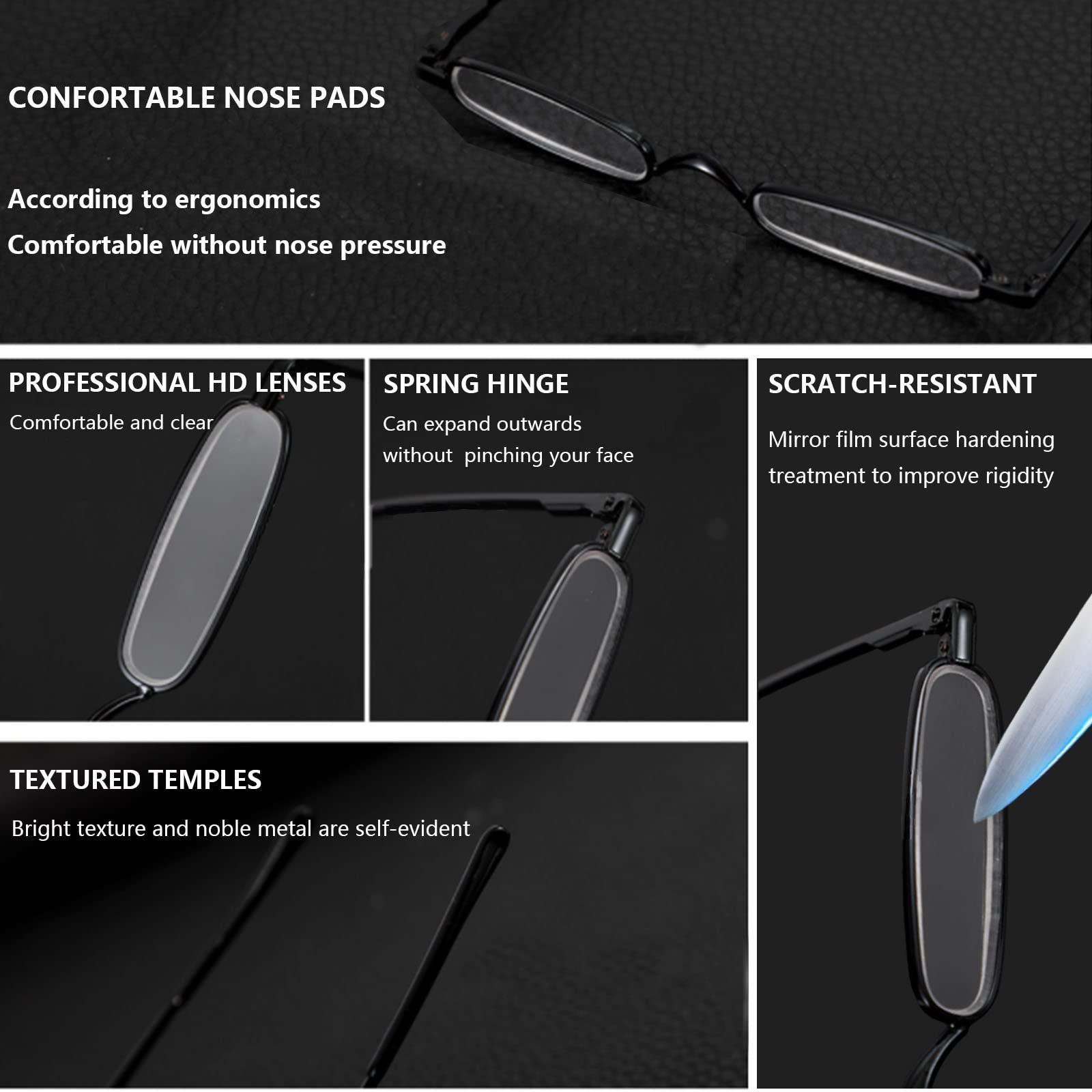 Hubeye Hubeye 3 Pairs Mini Reading Glasses Compact Spring Hinged Slim Pocket Readers with Pen Clip for Easy Carry +2.0