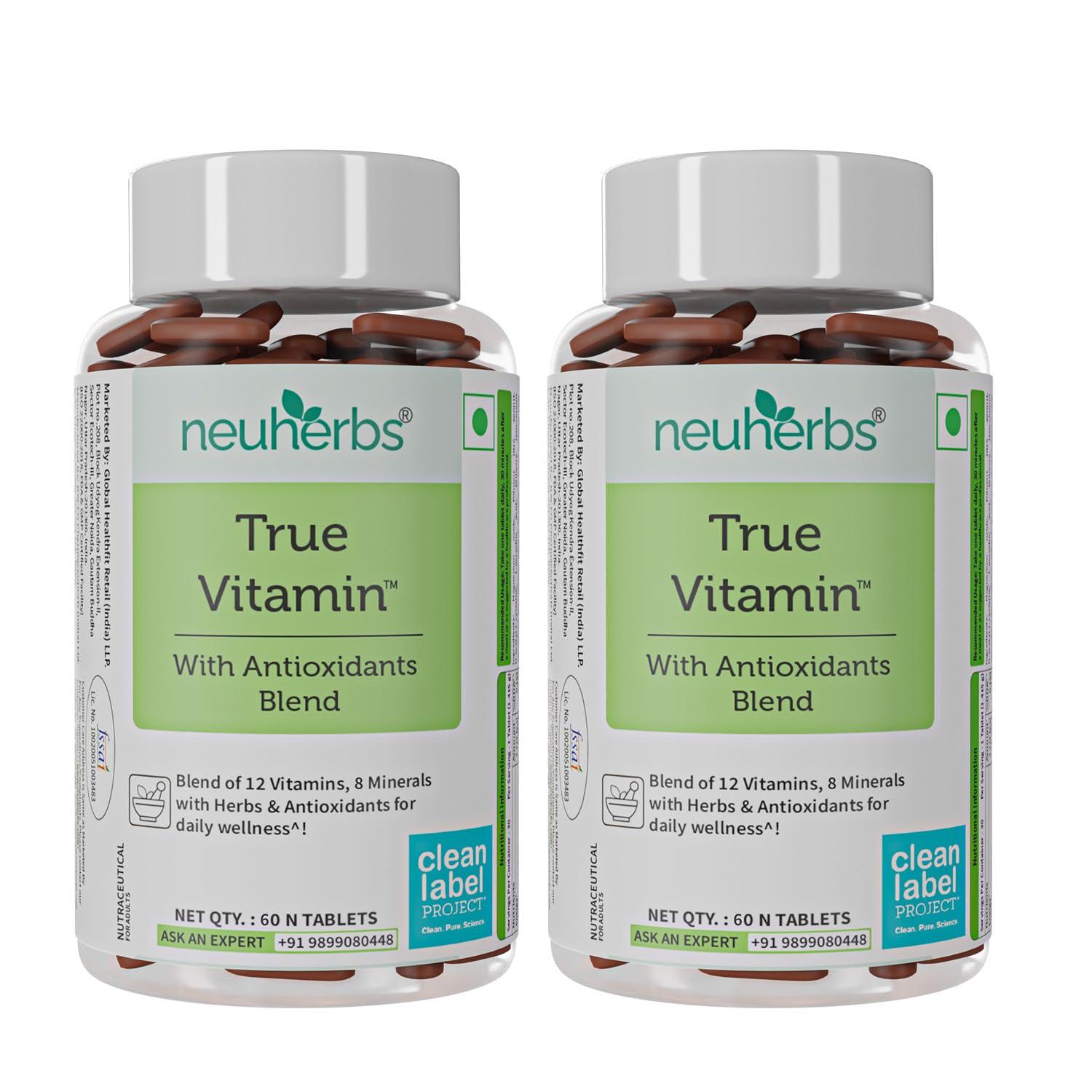 Neuherbs Neuherbs Multivitamin- 60 Tablets | True Vitamin For Men & Women With Korean Ginseng, Ginkgo Biloba, Vitamin C, D3, Zinc and 20 other nutrients for Energy,stamina, Strong Muscle, Strong Bones & Overall Health, Pack of 2