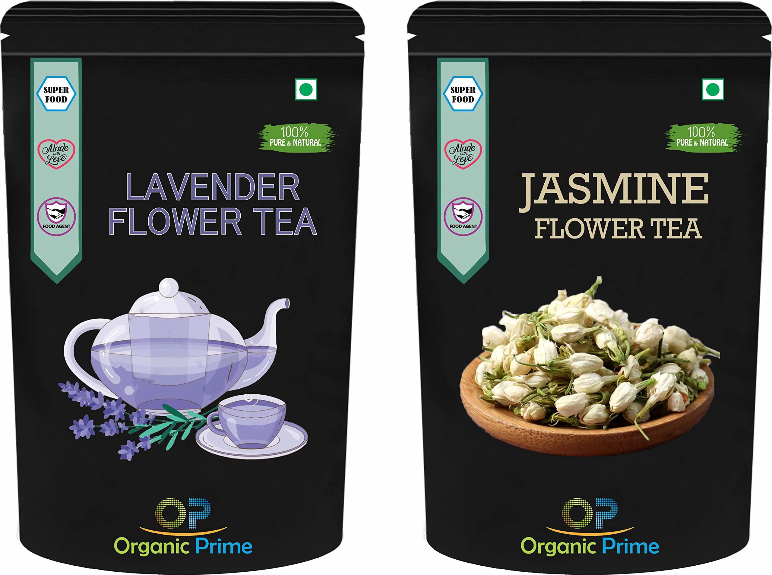 Organic Prime Organic Prime Green Tea Pack Of 2 Lavender Tea, Jasmine Tea |Green Tea | Herbal Tea| Slimming Body and Stress Relief ( 200 GM Each) = 400 GM By Organic Prime