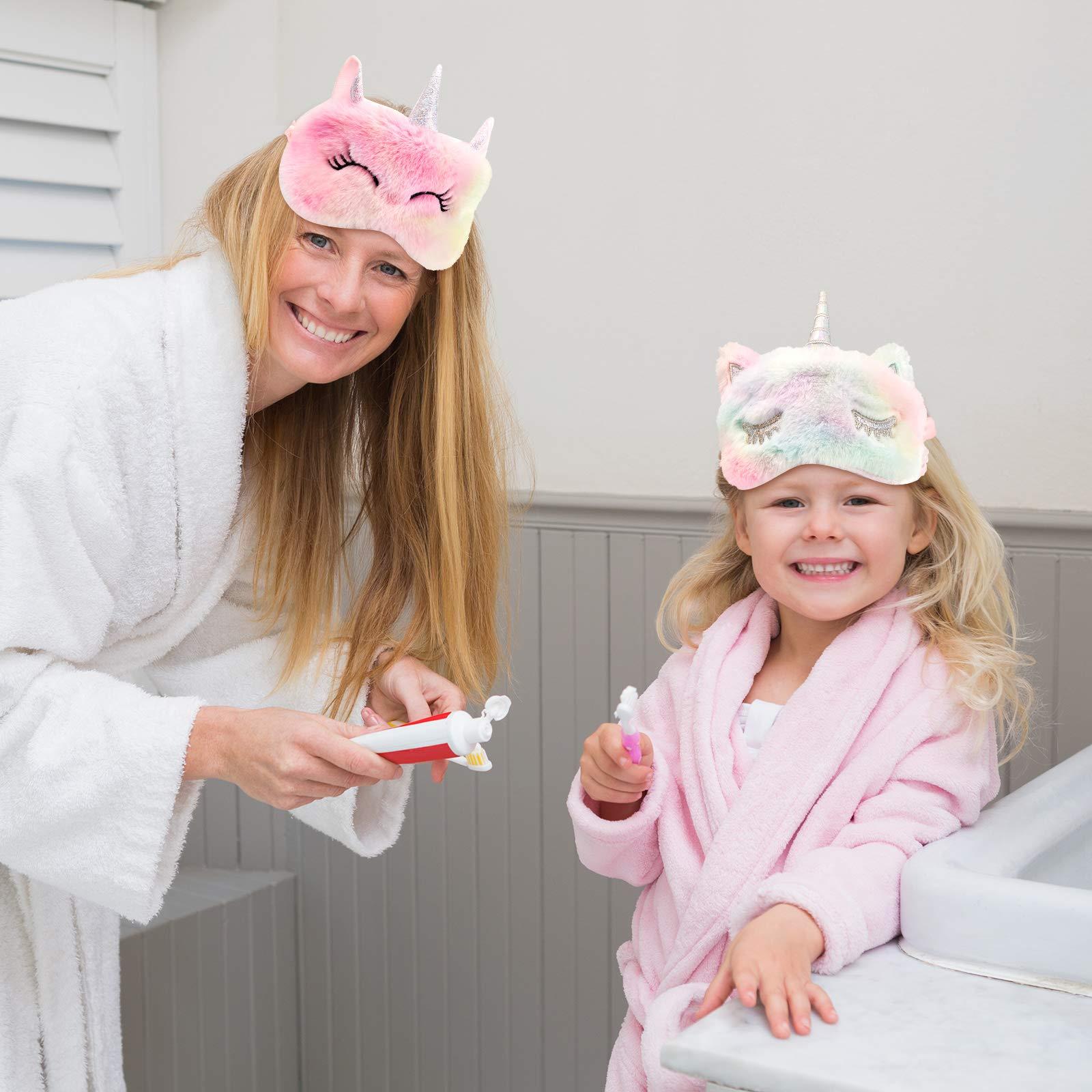 Geyoga 3 Pieces Plush Sleeping Eye Cover Bunny Eye Blindfold Cat Sleep Eye Cover Unicorn Sleeping Eye Shade Soft Funny for Kids Girls and Adult Travel (Unicorn Style)